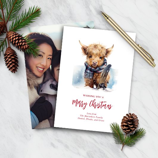 バジェットスノーボーディングハイランドカウフォトカード/ヴェルト