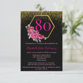 バジェットスペインのグラムブラック金ゴールドピンク80誕生日 招待状 (スタンド正面)