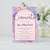 バジェットスペインのパープルピンクアゲート50誕生日 招待状 (スタンド正面)