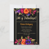 バジェットスペインの花模様ブラック40歳の誕生日 招待状 (正面)