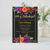 バジェットスペインの花模様ブラック40歳の誕生日 招待状 (スタンド正面)