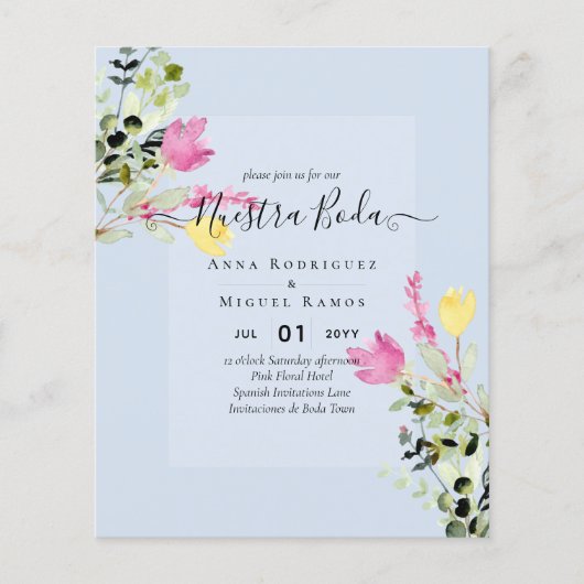 バジェットスペインのBODA招待状ピンクフローラ チラシ (正面)