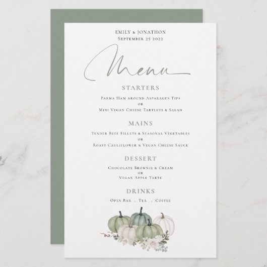 バジェットセージカボチャ秋花模様結婚ズメニュー (正面/裏面)