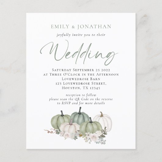 バジェットセージカボンプキンス花模様QRウェディング招待 (正面)