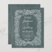 バジェットセージグリーンフローラ結婚式招待状 (正面/裏面)