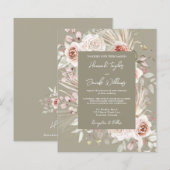 バジェットセージグリーンボホフローラ結婚式招待状 (正面/裏面)