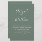 バジェットセージグリーンミニマリスト結婚式招待状 (正面/裏面)
