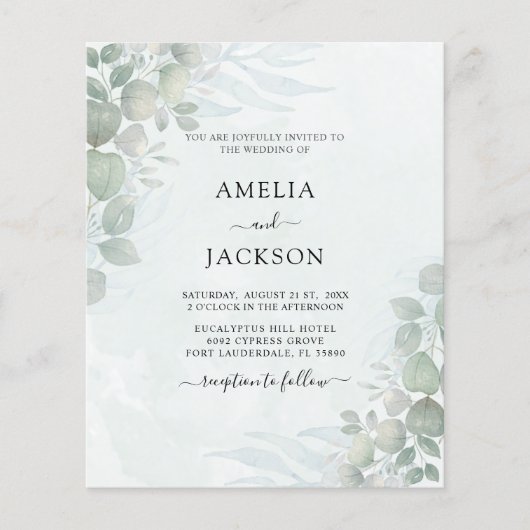 バジェットセージグリーンユーカリ結婚式招待状 (正面)
