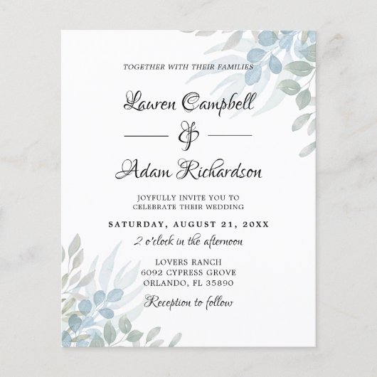 バジェットセージグリーンユーカリ結婚式招待状 (正面)