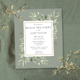 バジェットセージグリーンリーフブライダルティーパーティー招待状