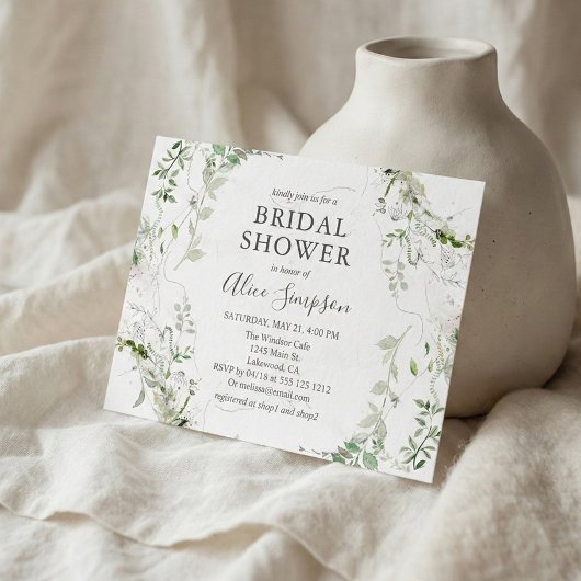 バジェットセージグリーンリーブライダルシャワー インビテーションポストカード