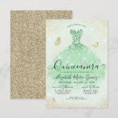 バジェットセージグリーン金ゴールドグリッターガウンキンセアニェラ ノートカード (正面/裏面)
