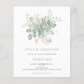 バジェットセージグリーン金ゴールドリーフ結婚式招待状 (正面)