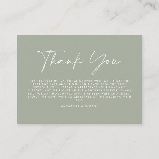 バジェットセージシンプルグリーンブライダルシャワー感謝していユー エンクロージャーカード (裏面)