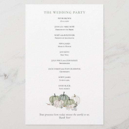 バジェットセージパンプキンズクリーム花模様結婚式 プログラム (裏面)