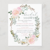 バジェットセージピンクフローラブライダルシャワー招待 (正面)