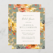 バジェットセージフローラウォーター色ブライダルシャワー招待状 (正面/裏面)