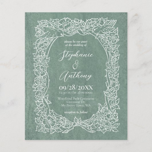 バジェットセージホワイトフローラ結婚式招待状 (正面)