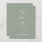 バジェットセージ結婚グリーンの日付招待状 (正面/裏面)