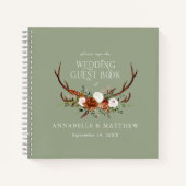 バジェットセージ結婚グリーンフローラのゲストブックラスティック ノートブック (正面)