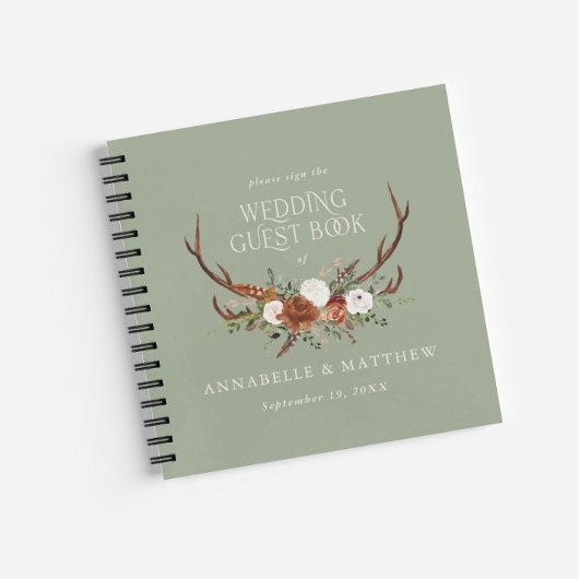 バジェットセージ結婚グリーンフローラのゲストブックラスティック ノートブック