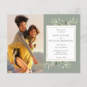 バジェットセージ緑の写真結婚式招待状 (正面)