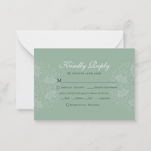 バジェットセージ緑Chinoiserieシックな結婚式RSVPいいえ ノートカード (裏面)