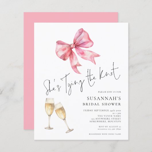 バジェットタイイングザノットピンクボウブライダルシャワー (正面/裏面)