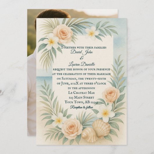 バジェットタイド&開花フォト結婚式招待状 招待状 (正面/裏面)