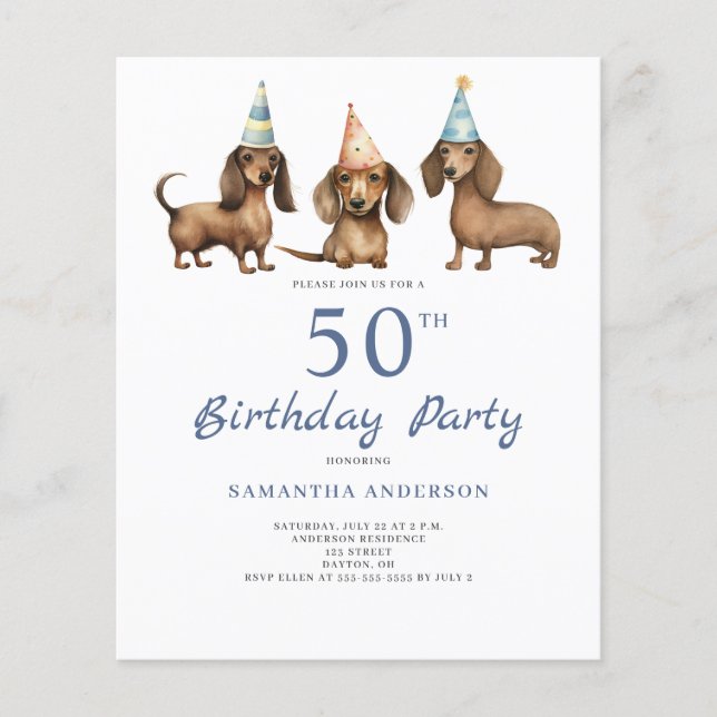 バジェットダシュンドッグ50th誕生日招待状 (正面)