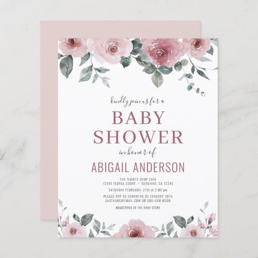バジェットダスティバラフローラベビーシャワー招待状 (正面/裏面)