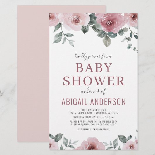 バジェットダスティバラフローラベビーシャワー招待状 (正面/裏面)