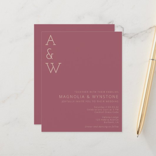 バジェットダスティバラモノグラム結婚式招待状 (正面/裏面インサイチュ)