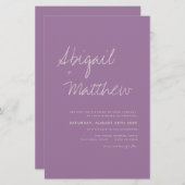 バジェットダスティパープルミニマリスト結婚式招待状 (正面/裏面)
