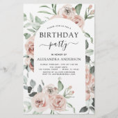 バジェットダスティピンクバースデーパーティーフローラ招待状 (正面)