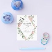 バジェットダスティピンクバースデーパーティーフローラ招待状 チラシ (シングル)