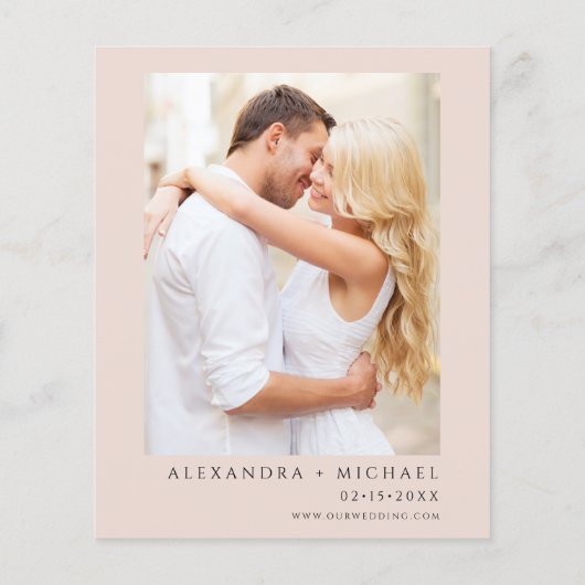 バジェットダスティピンクフローラ写真結婚式招待状 チラシ (裏面)