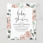 バジェットダスティピンクベビーシャワーフローラ招待状Fl チラシ (正面)