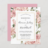 バジェットダスティピンクローズフローラ結婚式招待状 (正面/裏面)