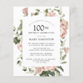 バジェットダスティピンクローズ100thバースデーパーティー招待状 (正面)