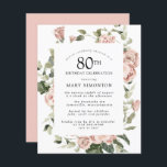 バジェットダスティピンクローズ80thバースデーパーティー招待状<br><div class="desc">エレガント80番目のバラ詳細を取り囲む埃っぽい誕生祝い。</div>