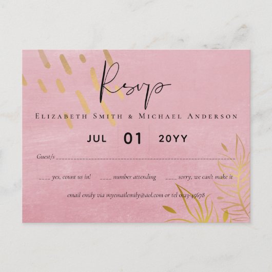 バジェットダスティピンク結婚金ゴールド ポストカード (正面)
