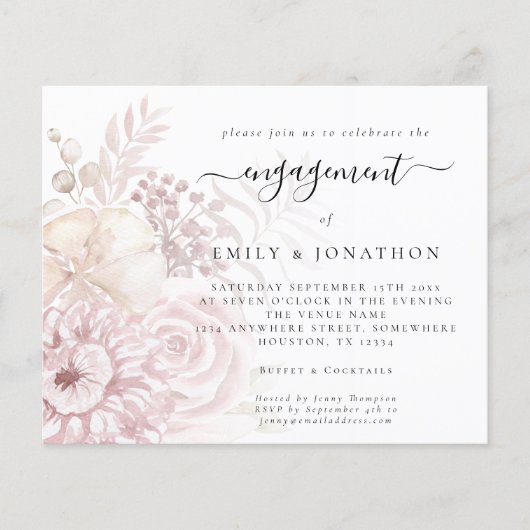バジェットダスティピンク花模様婚約招待状 (正面)