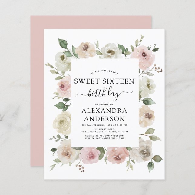 バジェットダスティピンクSweet sixteen誕生日パーティー (正面/裏面)