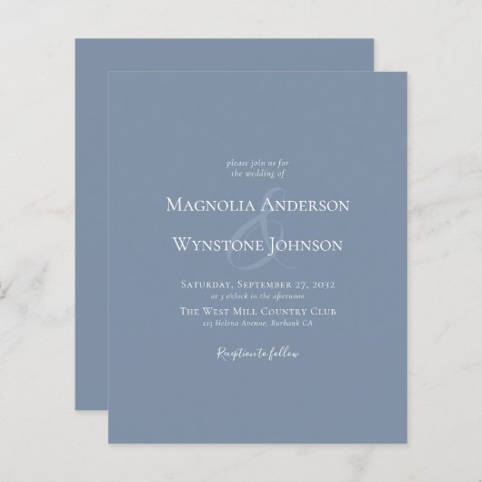 バジェットダスティブルーアンパサンド結婚式招待状 (正面/裏面)