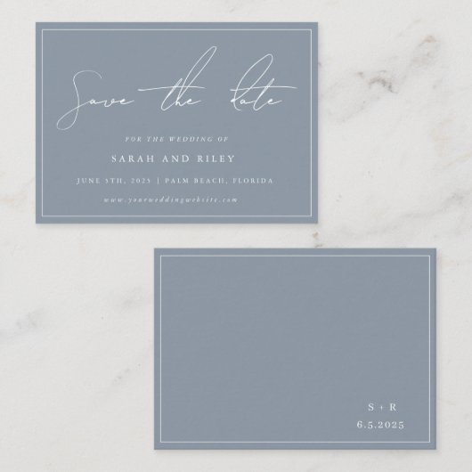 バジェットダスティブルーウェディング日付を保存招待状 ノートカード (正面/裏面)