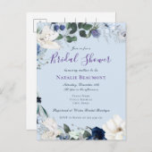 バジェットダスティブルーエレガントフローラブライダルシャワー インビテーションポストカード (正面/裏面)