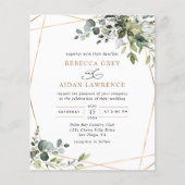 バジェットダスティブルーグリーンリー金ゴールド結婚式招待状 (正面)