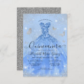 バジェットダスティブルーシルバーグリッターガウンキンセアニェラ ノートカード (正面/裏面)