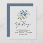 バジェットダスティブルーセージ緑のフローラ結婚式の招待 (正面/裏面)